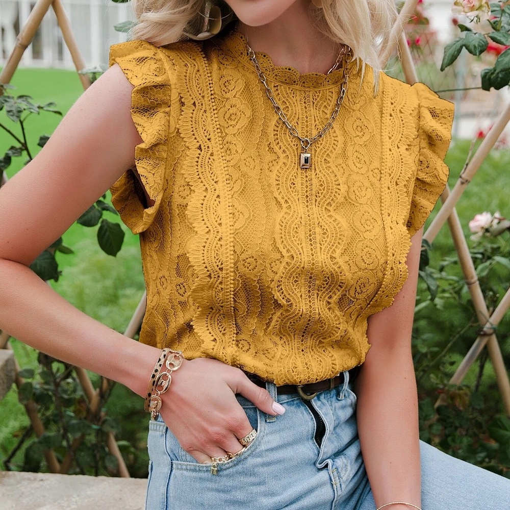Boho Floral Lace Ruffle Sleeve Top - Picture 3 of 13